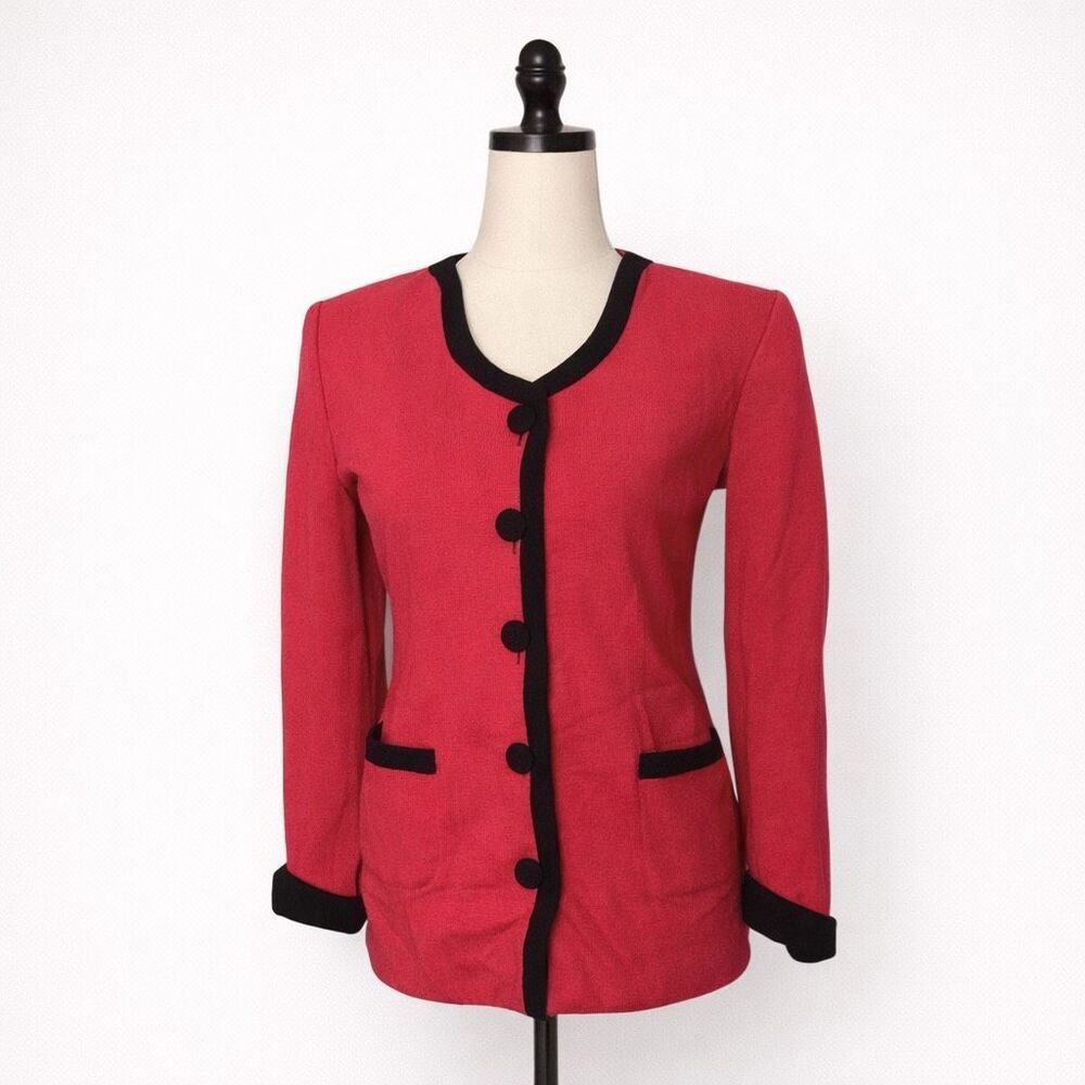 Vintage Pink Blazer Black Trim Women’s Size 4 | Retro Tailored Jacket